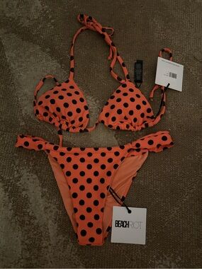 Beach Riot Winona Top + Joan Bottom in Peach Berry Dot